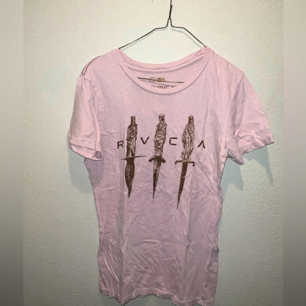 Size L, RVCA  TShirt, light Purple, distressed look - lightly used